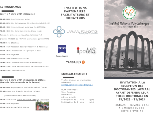 Program for the reception ceremony for INP-HB doctoral students supported by LAFMAAL and Partners