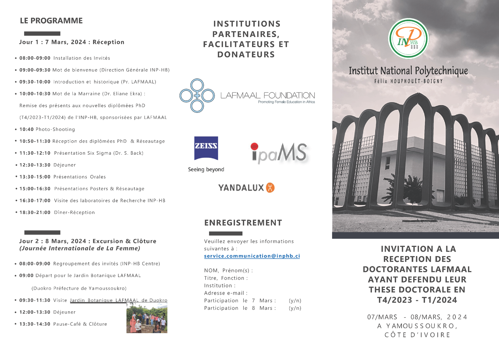 Program for the reception ceremony for INP-HB doctoral students supported by LAFMAAL and Partners